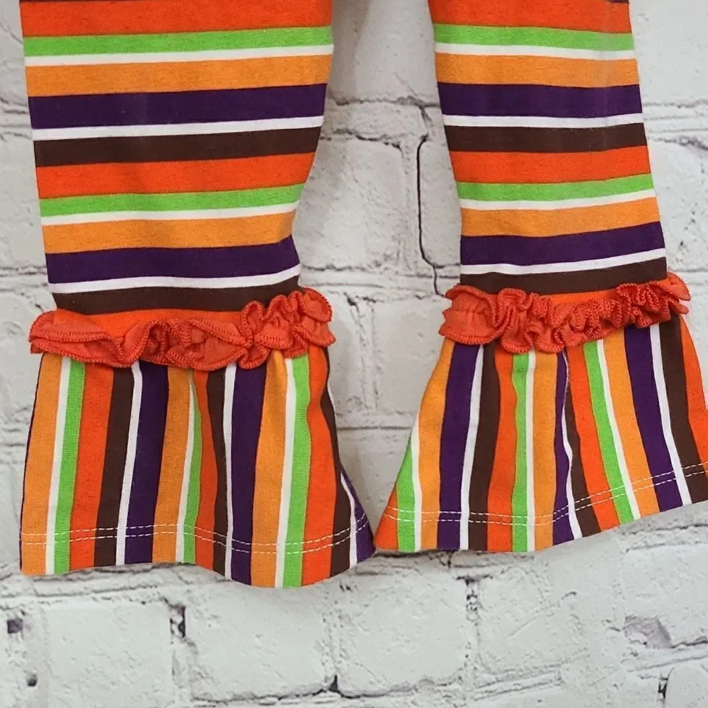 Bonnie Jean 12M Fall Stripe Bell Bottom Pants Ruffle Groovy Fall Halloween Baby